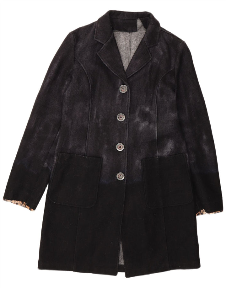 Moschino Dame Overfrakke UK 14 Medium Sort Colourblock Uld