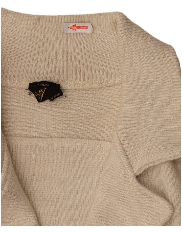 VINTAGE Herre cardigan sweater Medium White Colourblock Uld