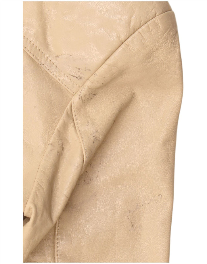 VINTAGE Dame 4-knaps læder blazerjakke IT 36 XS beige læder