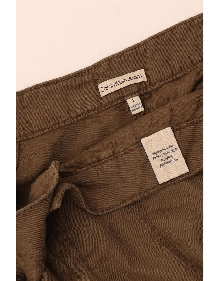 Calvin Klein Womens Cropped Trousers Large W34 L23 Brown Linen