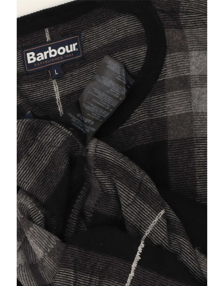 Barbour Herre Boat Neck Jumper Sweater stor grå ternet bomuld