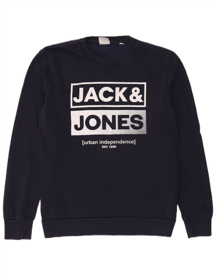 Jack & Jones grafisk sweatshirt til mænd, stor marineblå bomuld