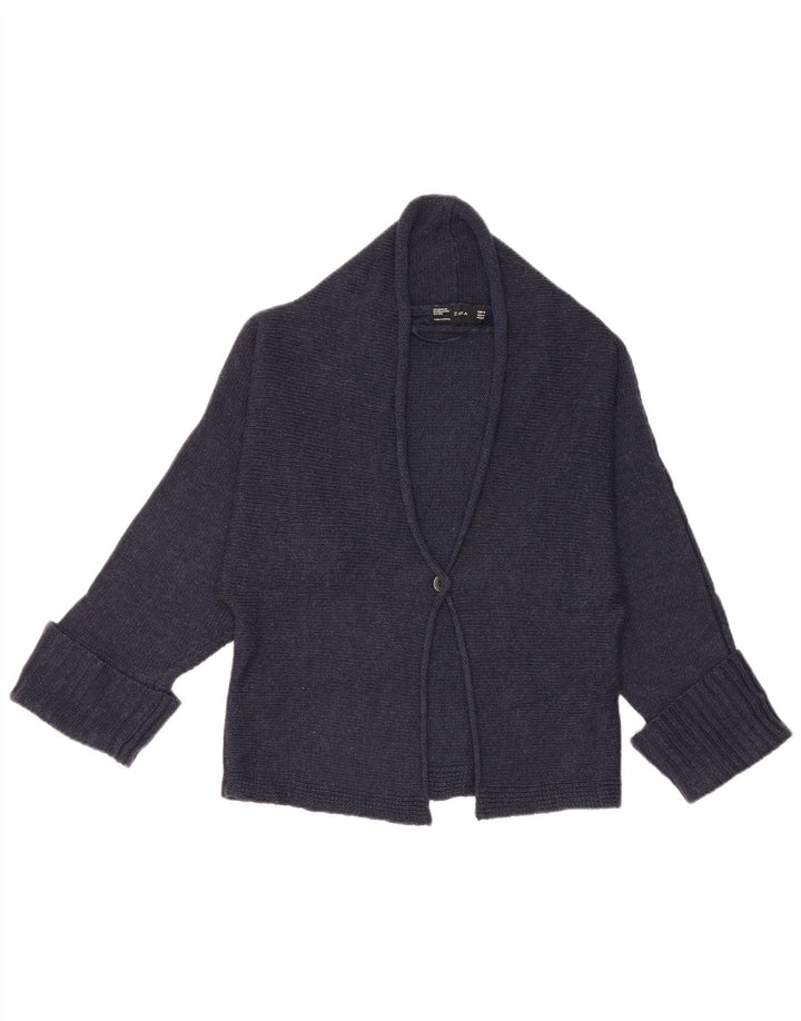 Zara Dame Cardigan Sweater UK 14 Medium Navy Blue Akryl