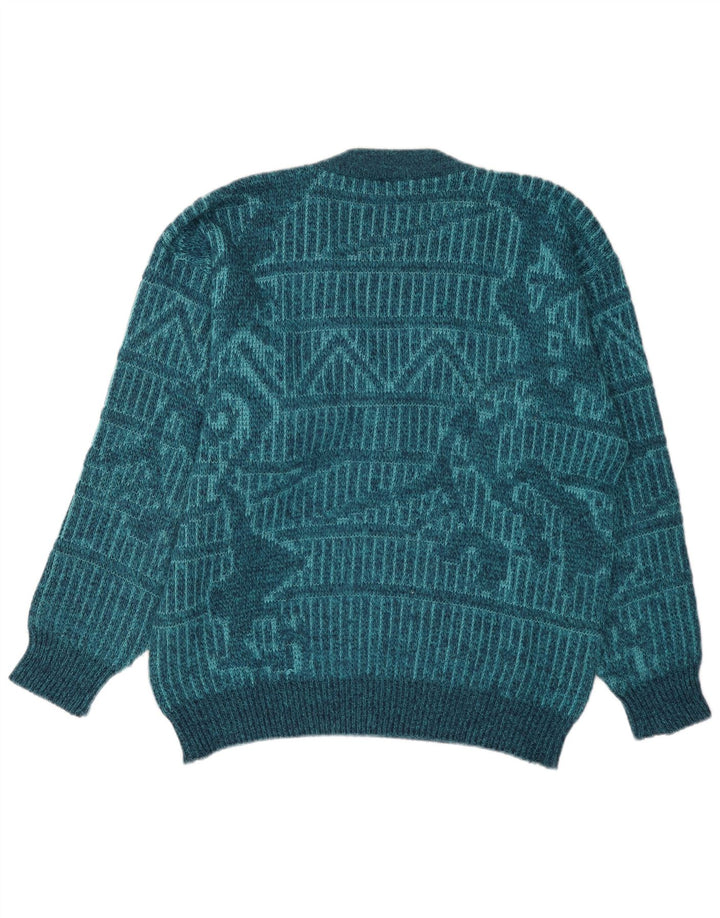 Ferrari Herre abstrakt mønster V-hals sweater mellemblå geometrisk