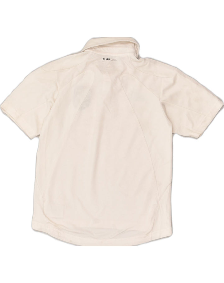 ADIDAS Boys Graphic Polo Shirt 11-12 Years Medium  Off White Polyester | Vintage Adidas | Thrift | Second-Hand Adidas | Used Clothing | Messina Hembry 