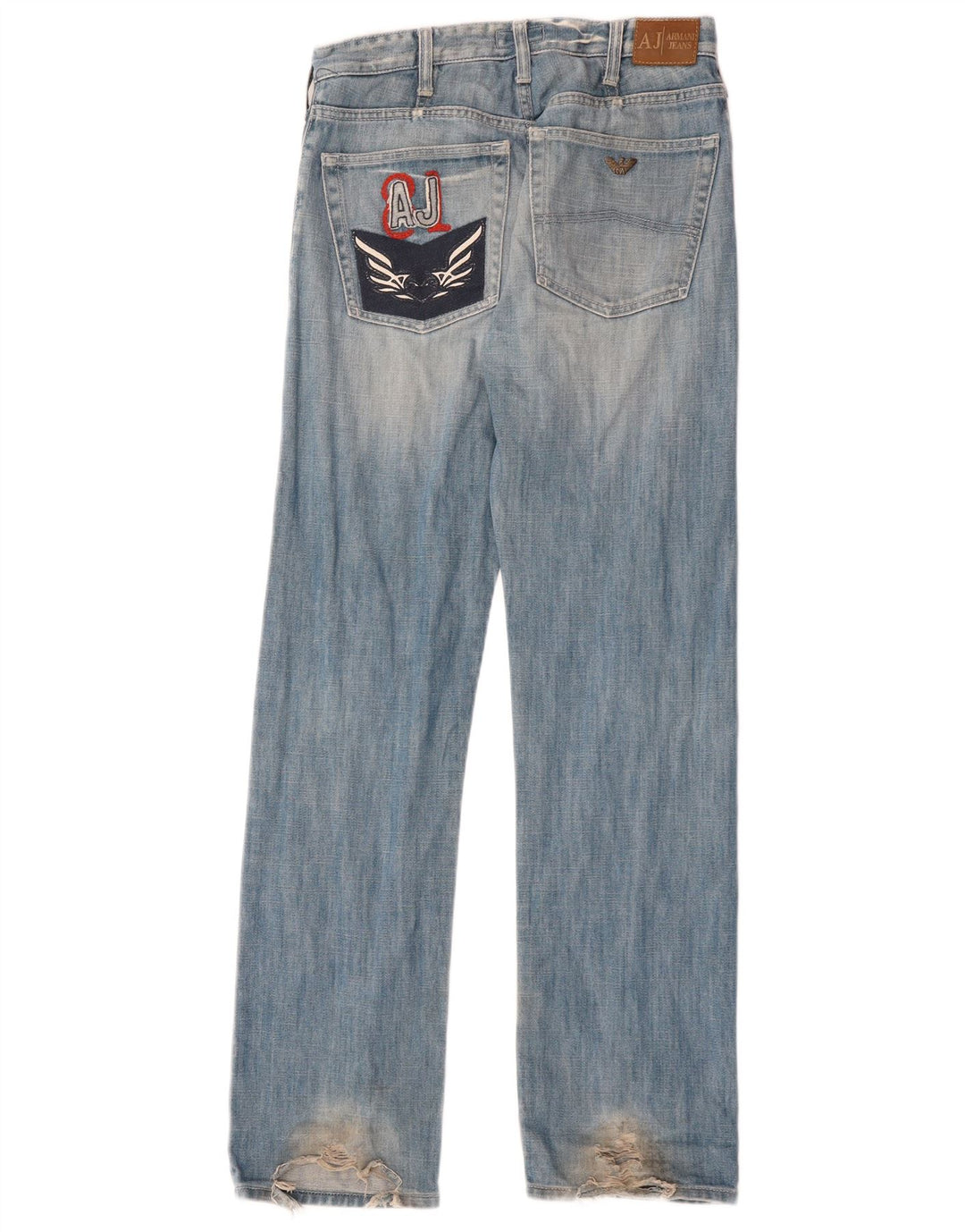 ARMANI Herre Graphic Distressed Straight Jeans W29 L31 Blå