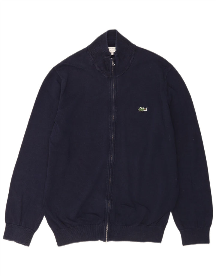 Lacoste Herre Classic Fit Cardigan Sweater Størrelse 4 Medium Marineblå Bomuld