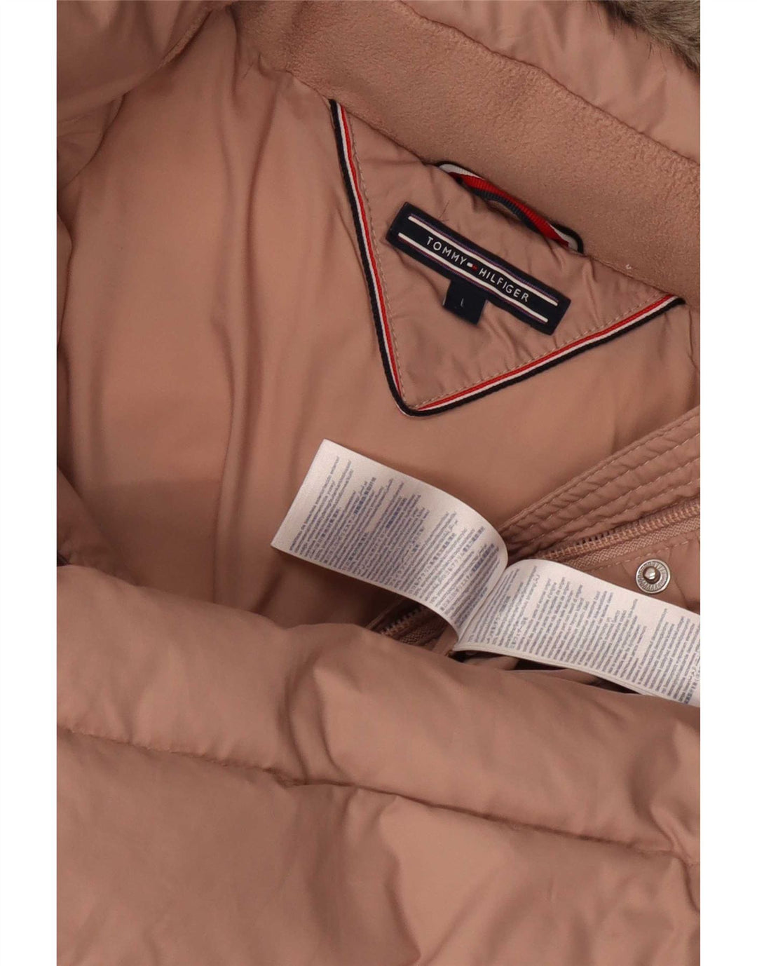 Tommy Hilfiger Dame Hætte Polstret Frakke UK 14 Large Pink Polyester