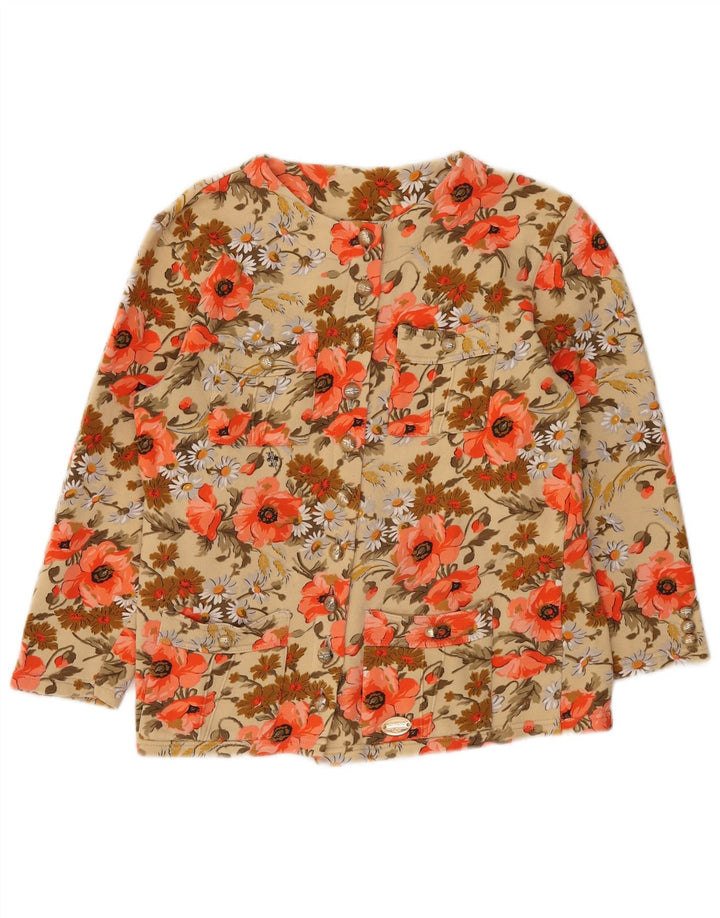 Vintage Kvinder Utility Jacket IT 42 Medium Flerfarvet Blomsterbomuld