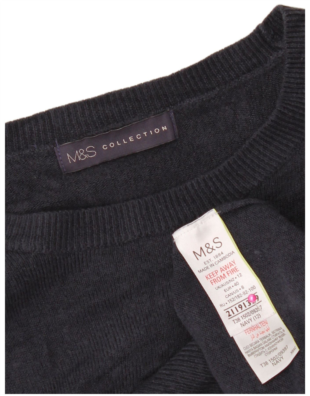 Marks & Spencer Dame Boat Neck Jumper Sweater UK 12 Medium Navy Blue