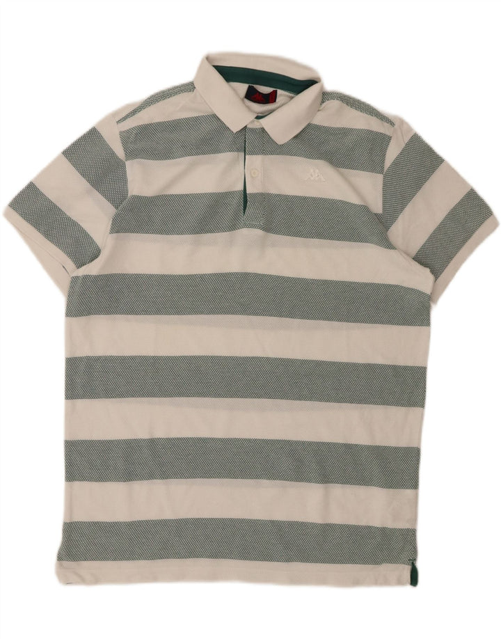 KAPPA Mens Polo Shirt XL White Striped Cotton Vintage Kappa and Second-Hand Kappa from Messina Hembry 