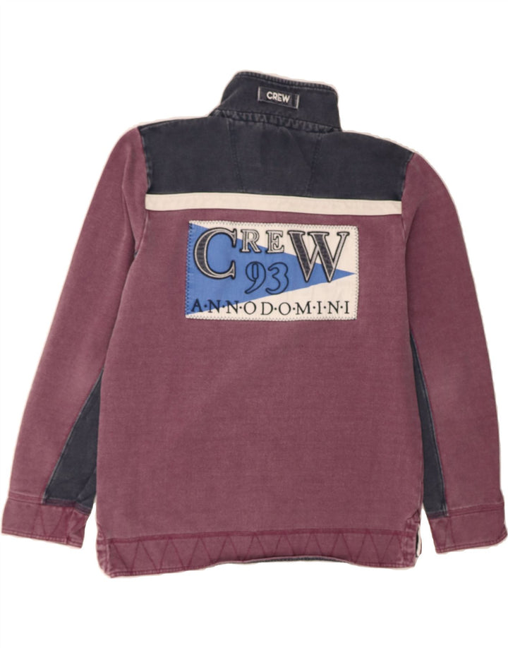 CREW CLOTHING Mens Graphic Sweatshirt Jumper Medium Purple Colourblock Vintage Crew Clothing and Second-Hand Crew Clothing from Messina Hembry 