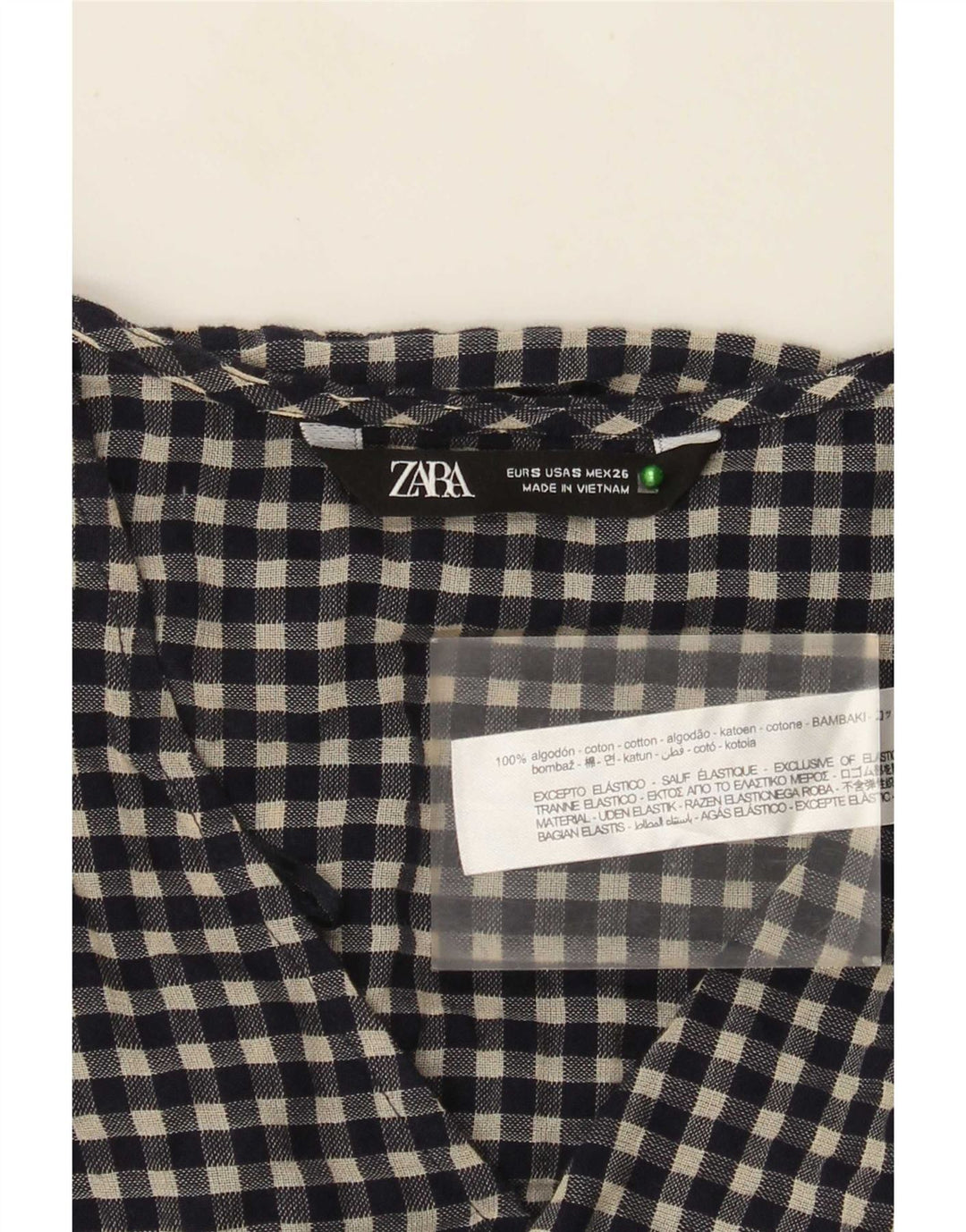 Zara Dame Langærmet Basic Kjole UK 10 Small Navy Blue Gingham Cotton