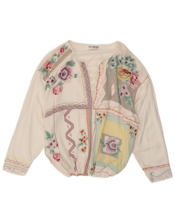Together Dame Pullover Shirt UK 18 XL Off White Floral Viscose