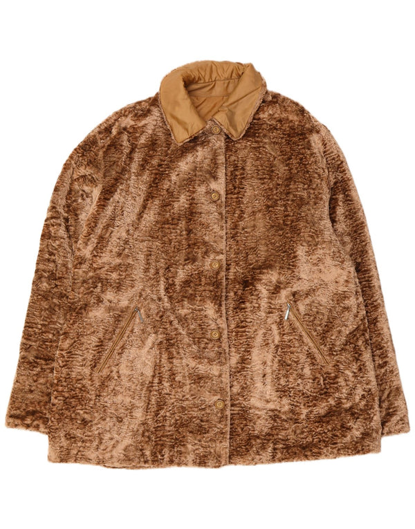 Vintage Dame Loose Fit Faux Fur Jacket UK 18 XL Brun
