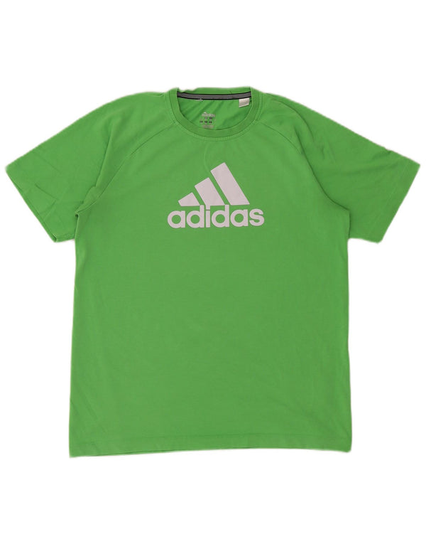 ADIDAS Boys Climalite Graphic T-Shirt Top 15-16 Years Green Cotton