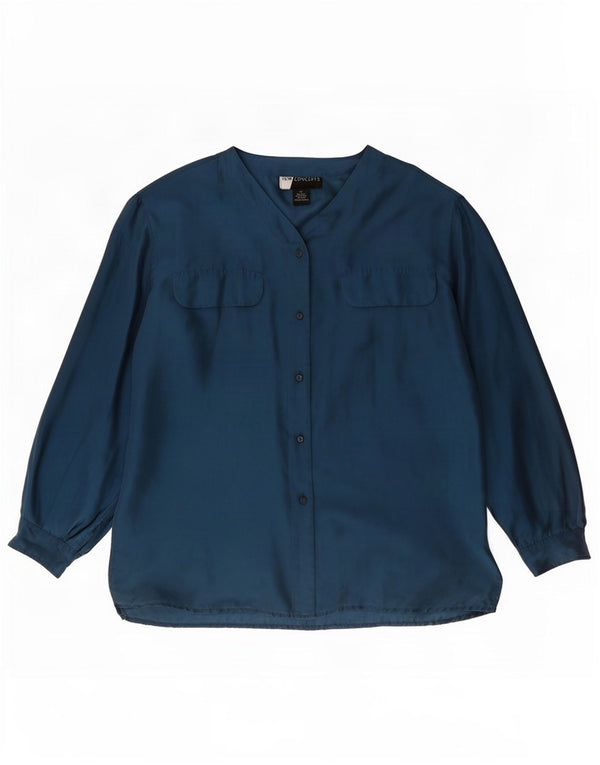 Vintage Womens Oversized Shirt Blouse UK 14 Medium Navy Blue Silk