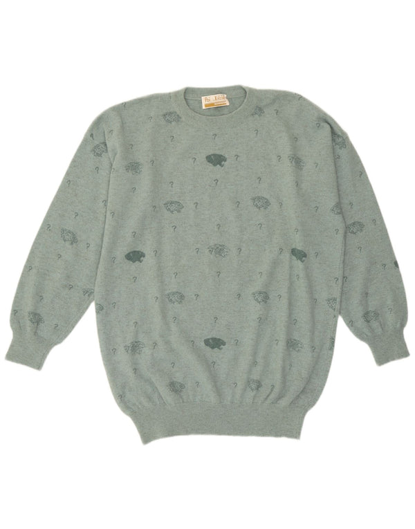 Krizia Dame Poi Grafisk Crew Neck Jumper Sweater UK 18 XL Grøn uld