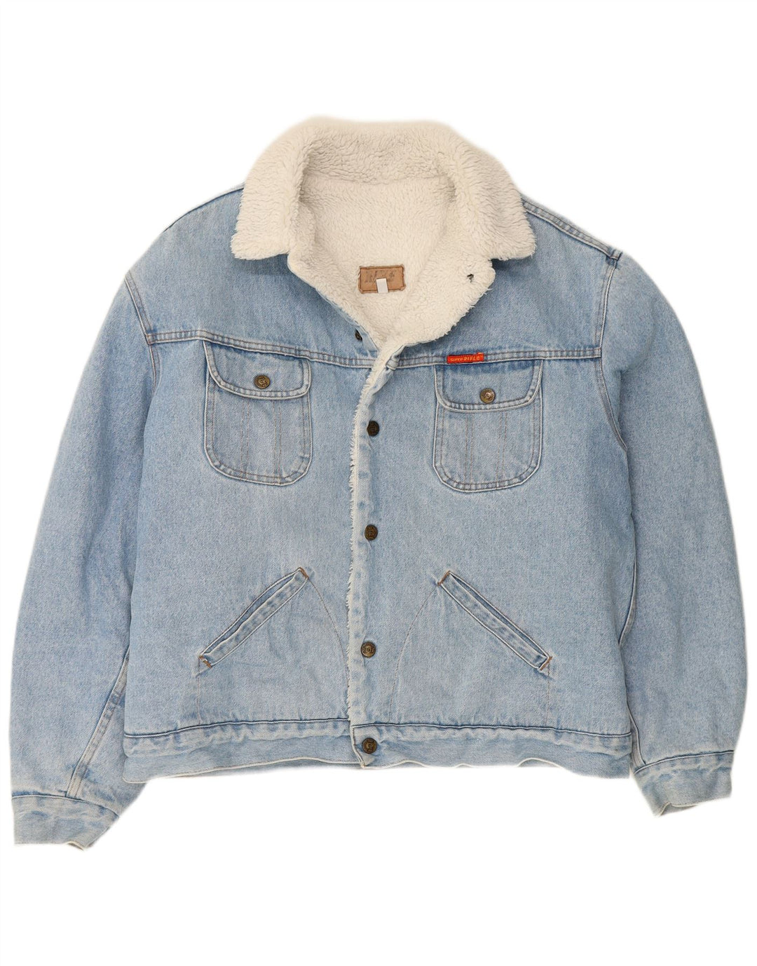 RIFLE Herre Sherpa Denim Jacket UK 44 2XL Blå Bomuld