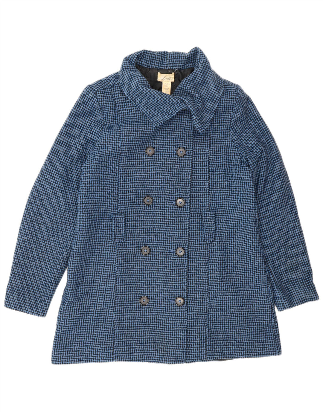 LEVI'S Dame Dobbeltradet Frakke UK 16 Large Blue Houndstooth Uld