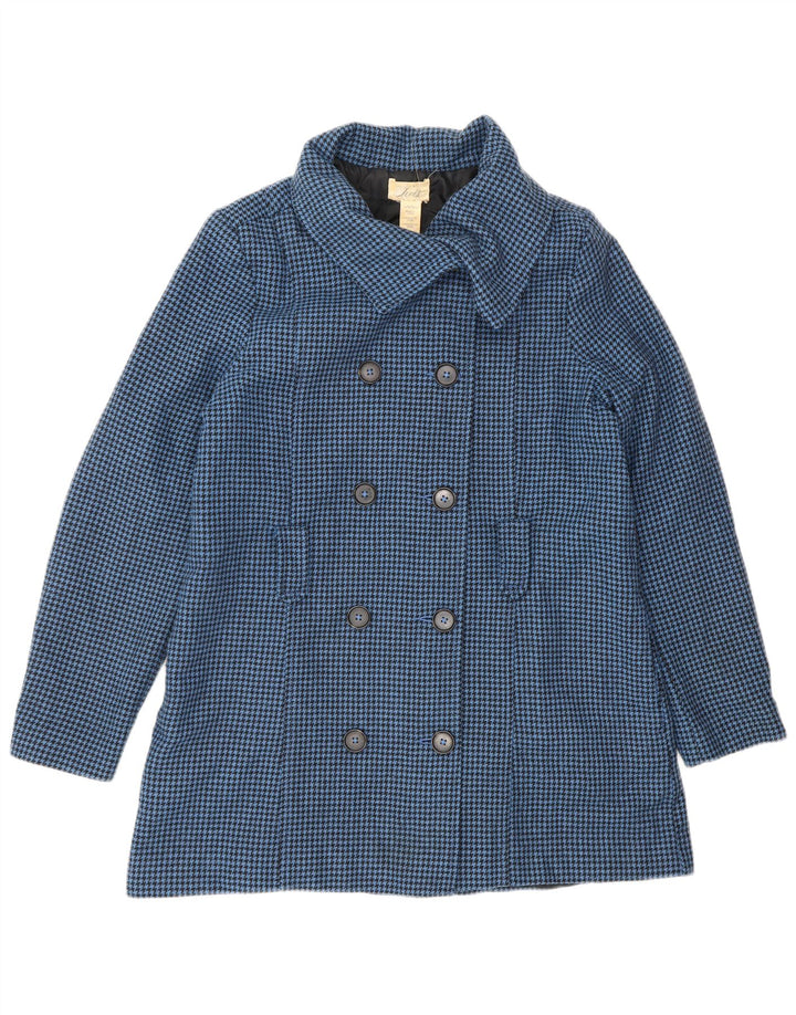 LEVI'S Dame Dobbeltradet Frakke UK 16 Large Blue Houndstooth Uld