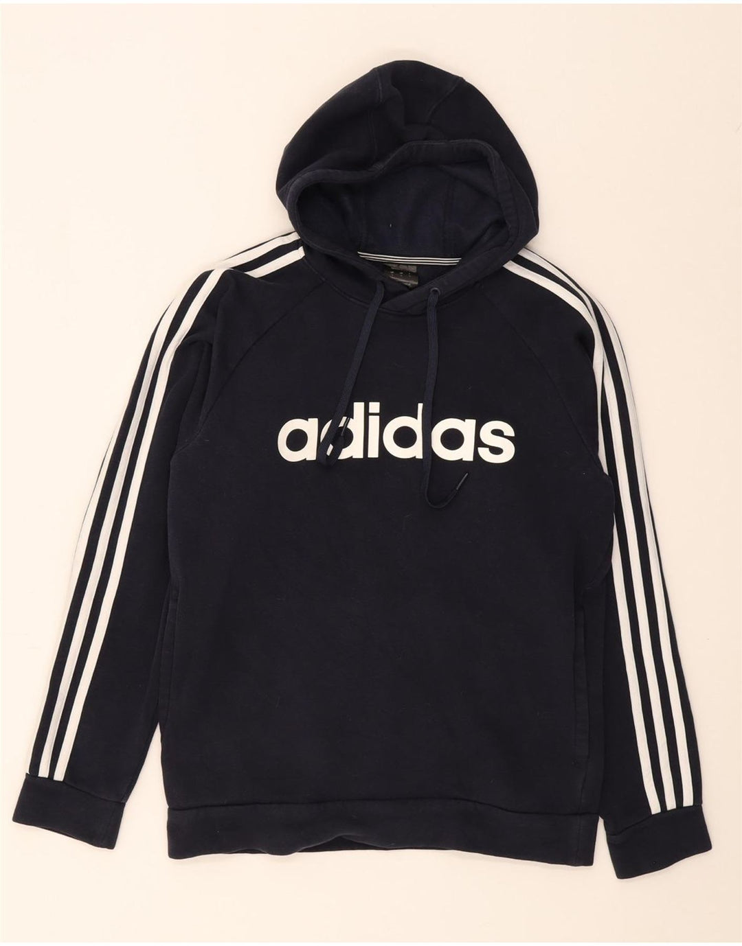 ADIDAS Mens Graphic Hoodie Jumper Small Navy Blue Vintage Adidas and Second-Hand Adidas from Messina Hembry 