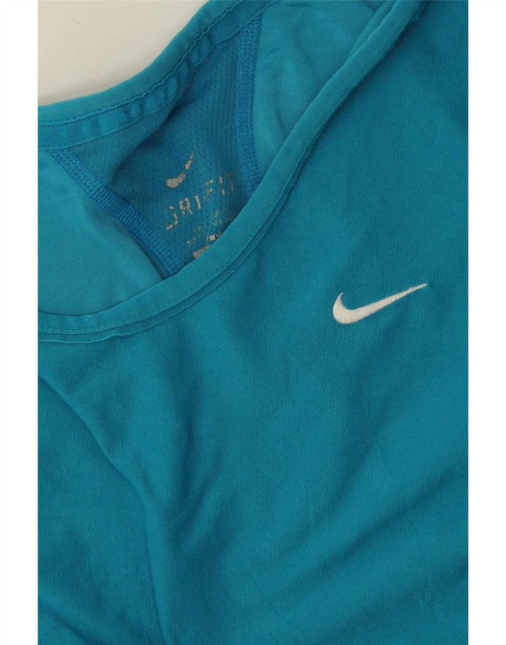 Nike Dame Dri Fit T-Shirt Top UK 10 Small Blue Polyester