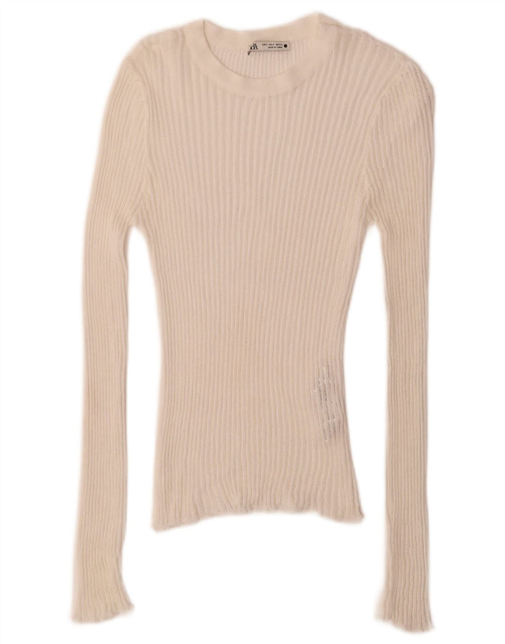Zara Dametop Langærmet UK 8 Small White Viscose