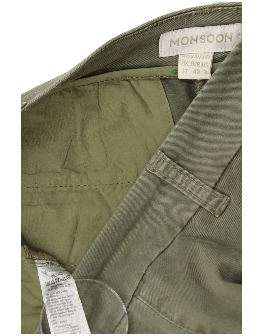 MONSOON Dame Standard Lige Chino Bukser UK 12 Medium W32 L28 Khaki