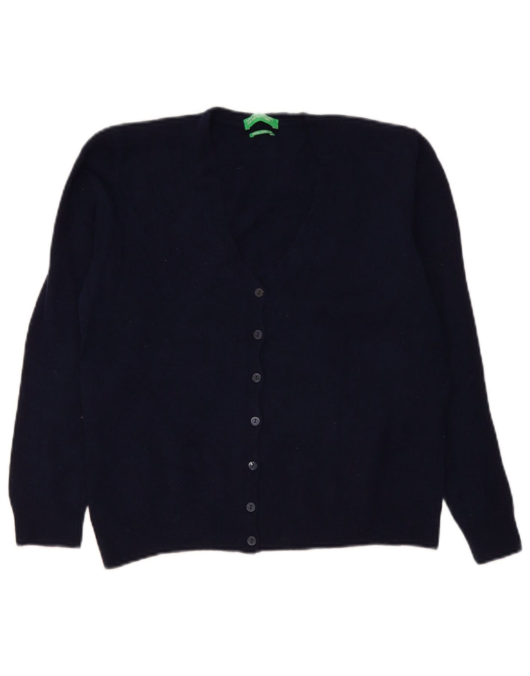 Benetton Dame Cardigan Sweater UK 14 Large Navy Blue Uld