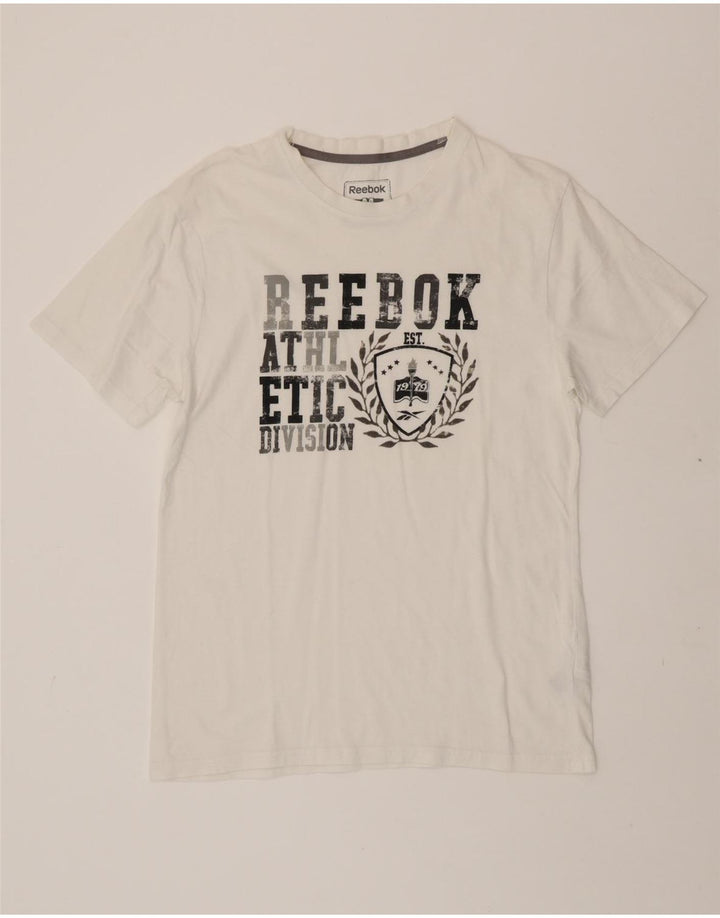 REEBOK Mens Graphic T-Shirt Top Medium White Cotton Vintage Reebok and Second-Hand Reebok from Messina Hembry 