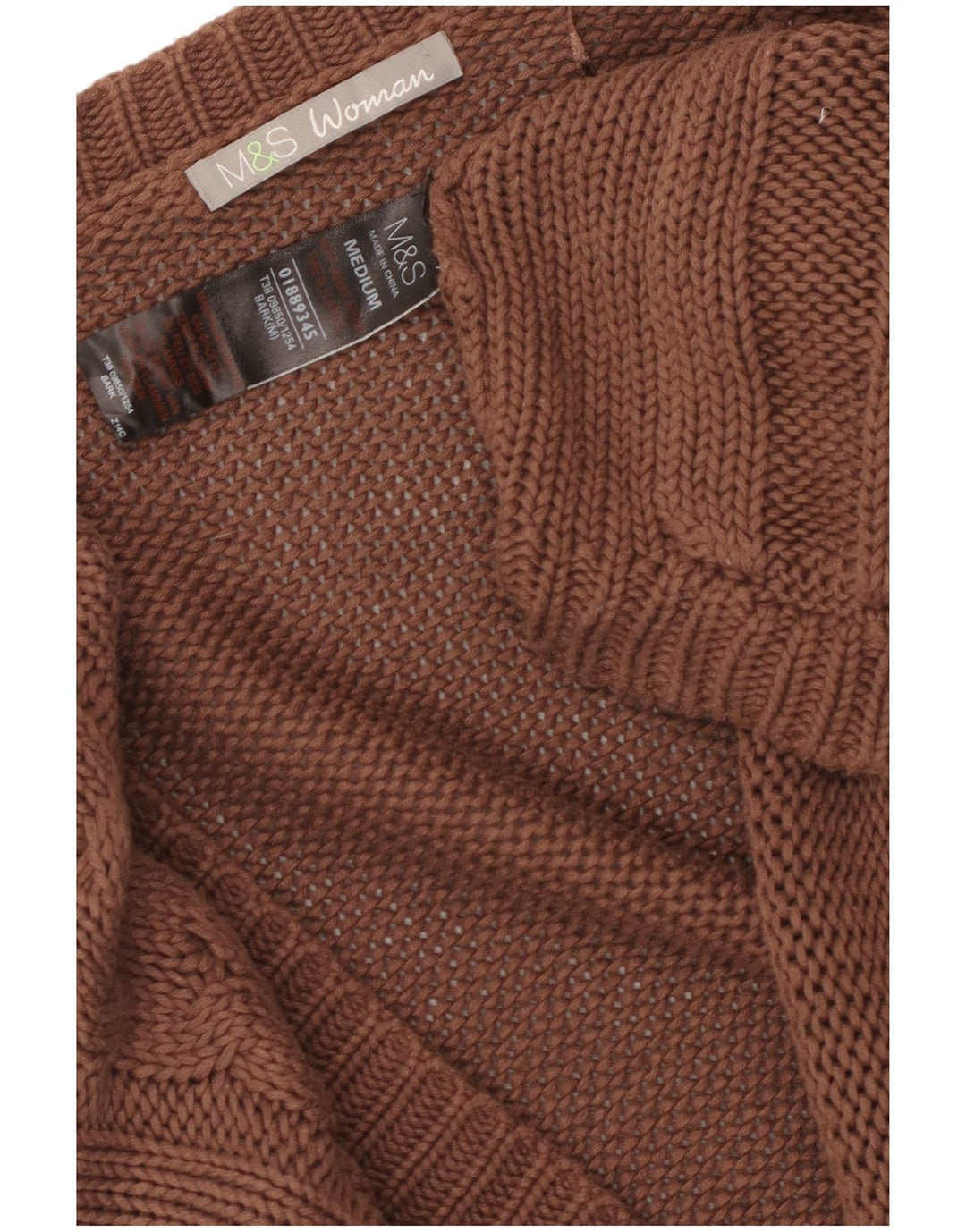 Marks & Spencer dame cardigantrøje med 3/4 ærmer UK 14 medium brun