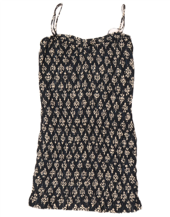 Zara Dame Solkjole UK 4 XS Navy Blue Floral Polyester