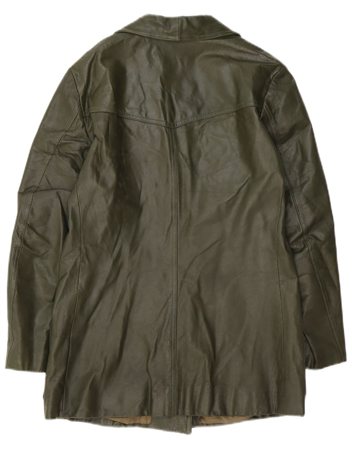 VINTAGE Dame Læderjakke UK 14 Medium Green Læder