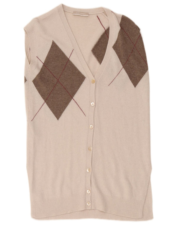 Stefanel Dame Longline ærmeløs cardigan sweater UK 10 Small Beige