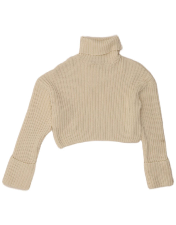 Zara Womens Crop Oversized Roll Neck Jumper Sweater UK 10 Small White