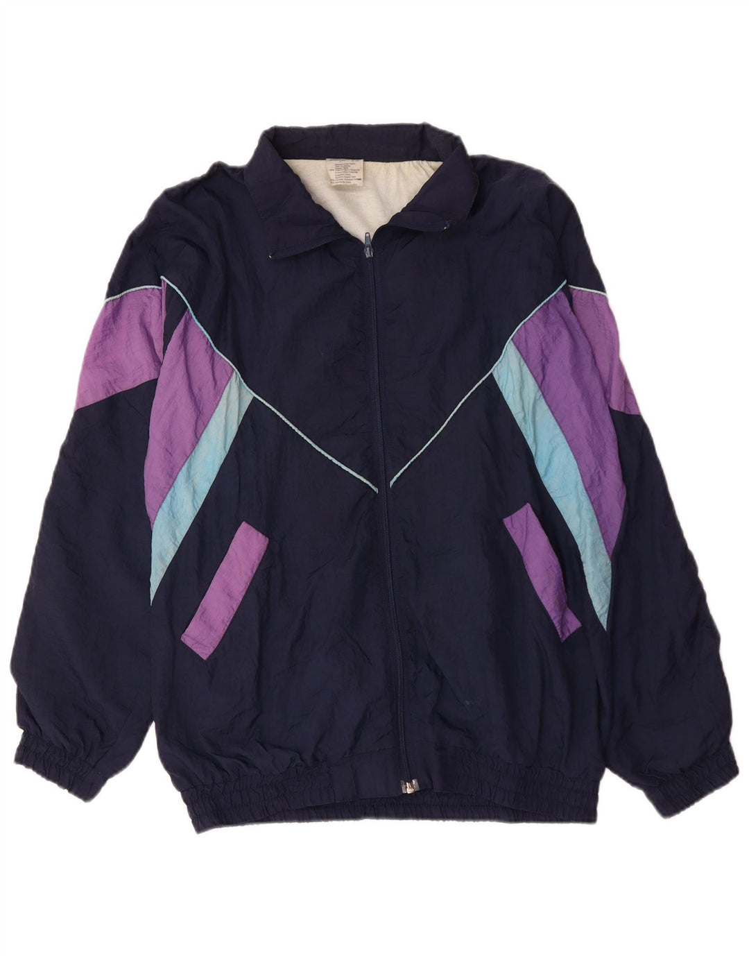 Vintage træningsdragt til mænd Topjakke XL Marineblå Colourblock Polyamid