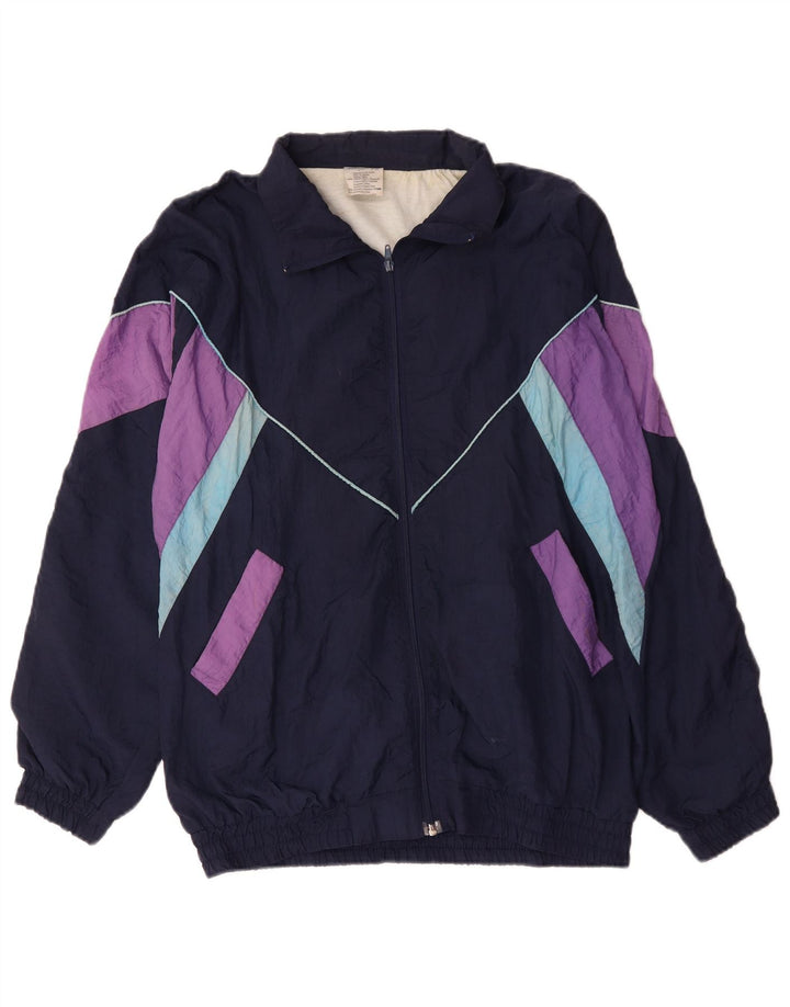 Vintage træningsdragt til mænd Topjakke XL Marineblå Colourblock Polyamid