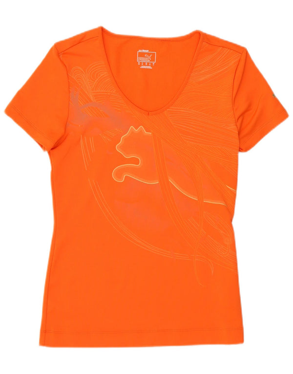 Puma Grafisk T-Shirt Top UK 8 Small Orange Polyester Sports