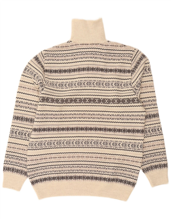 Jim Spencer Herre Zip Neck Jumper Sweater Medium Beige Fair Isle Wool