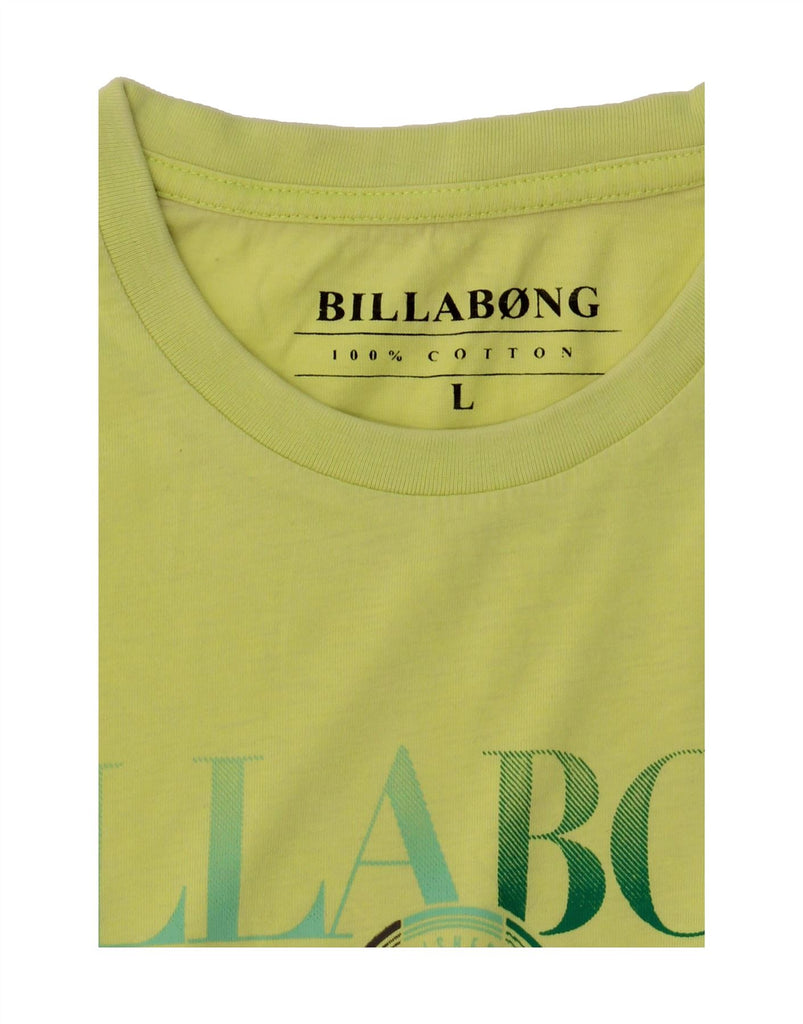 BILLABONG Mens Graphic T-Shirt Top Large Yellow Cotton Vintage Billabong and Second-Hand Billabong from Messina Hembry 