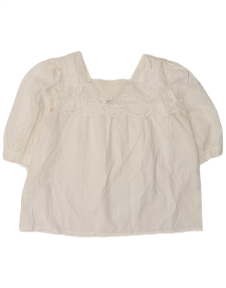 Vintage Dame Bluse Top UK 16 Large White Floral
