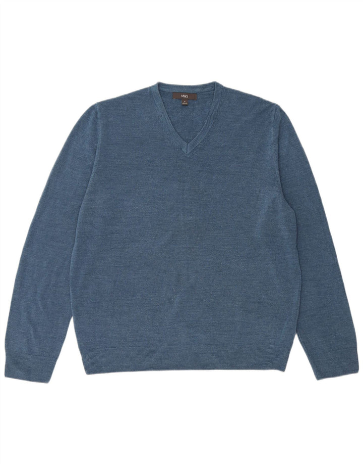 Marks & Spencer Herre V-hals sweater XL Blå Akryl