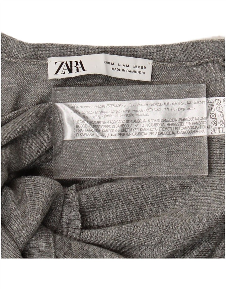 Zara Dame Cardigan Sweater UK 14 Medium Grey Viscose