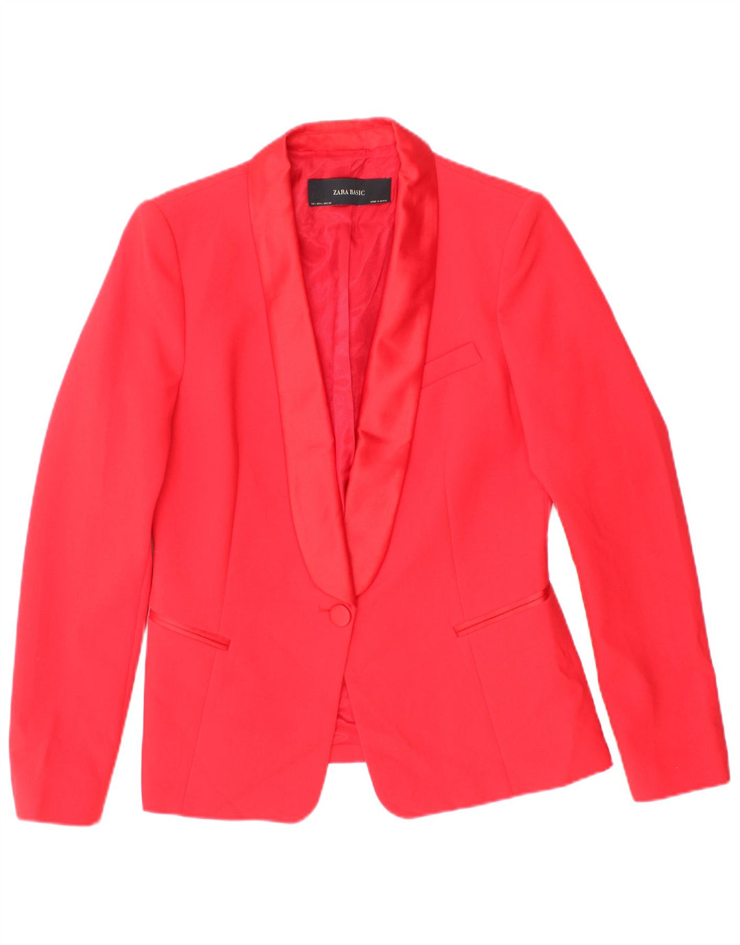 ZARA Dame 1 Knap Blazer Jacket UK 14 Stor Rød Polyester