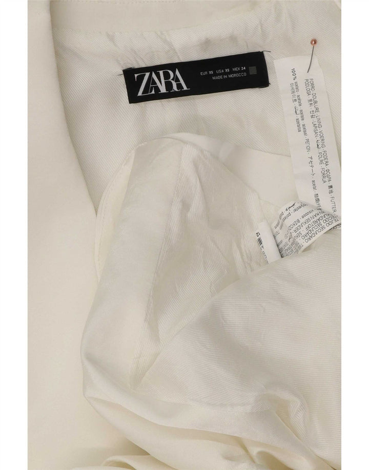 Zara Dame Oversized 1 Knap Blazer Jakke UK 6 XS Hvid Viscose