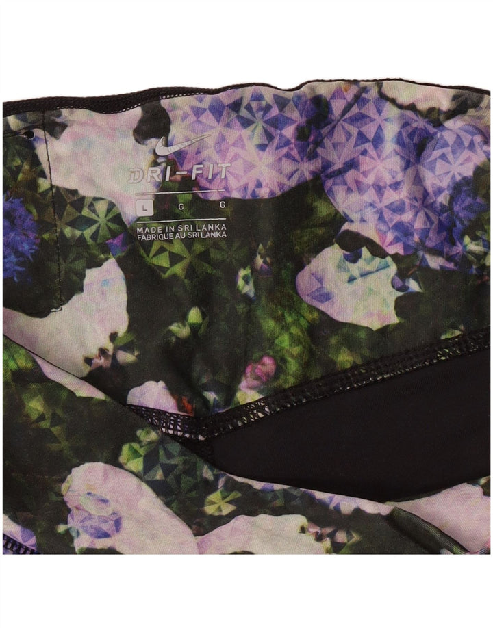 Nike Dame Dri Fit Capri Leggings UK 14 Large Black Floral