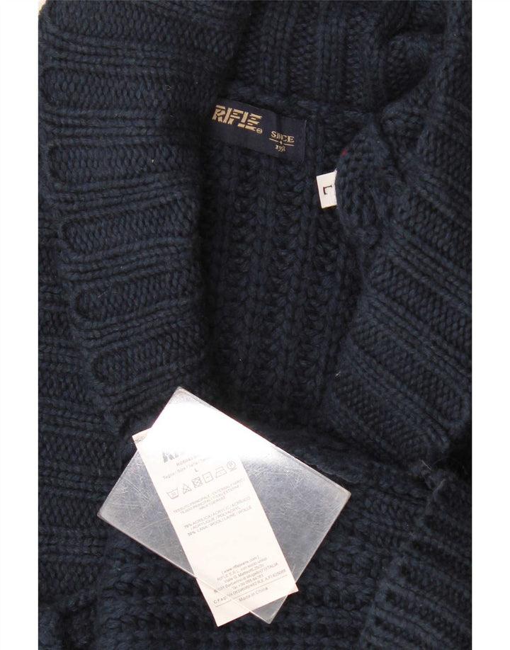 Riffel Herre Cardigan Sweater Stor Marineblå Akryl