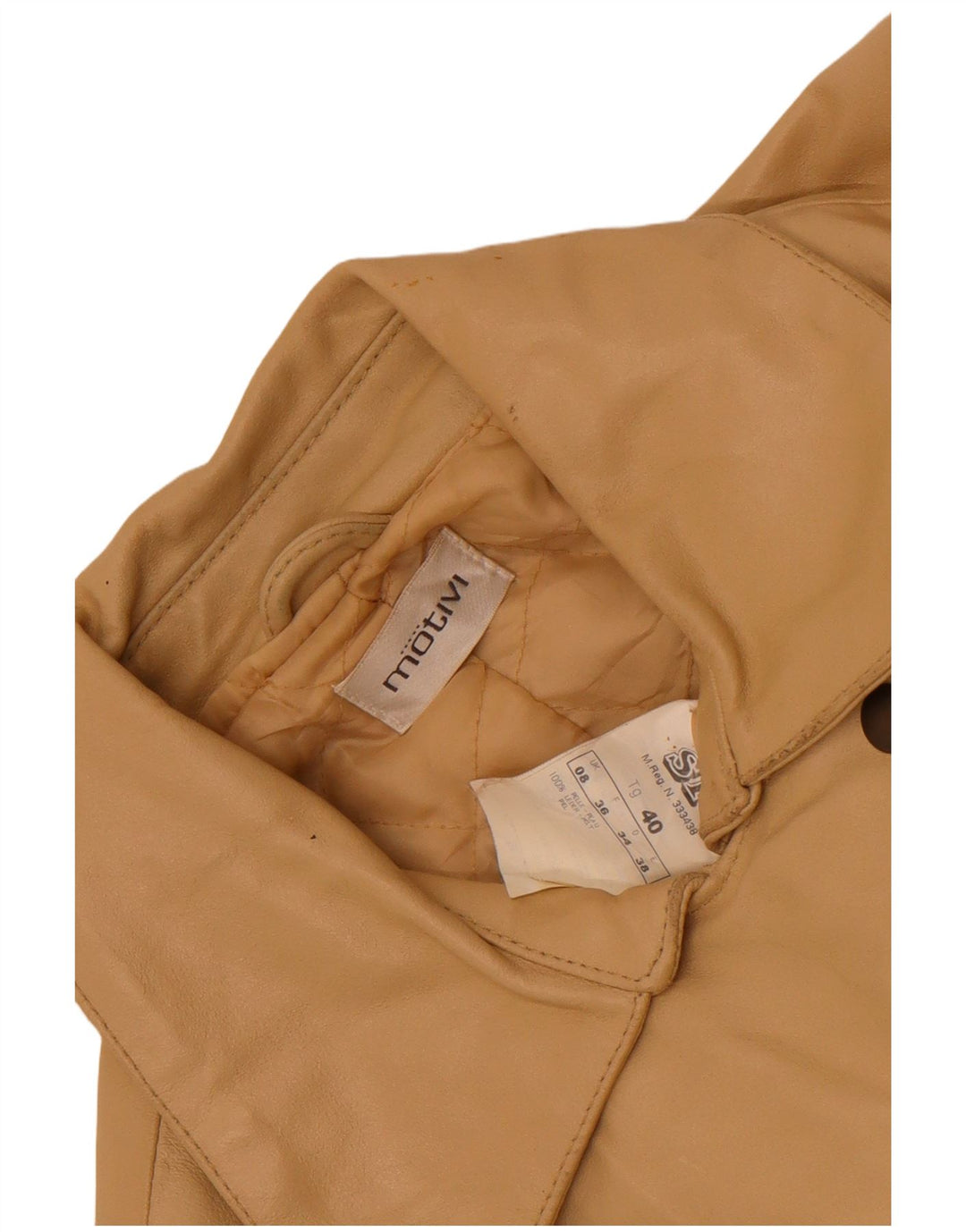 MOTIVI Dame Biker Læderjakke UK 8 Small Beige Læder