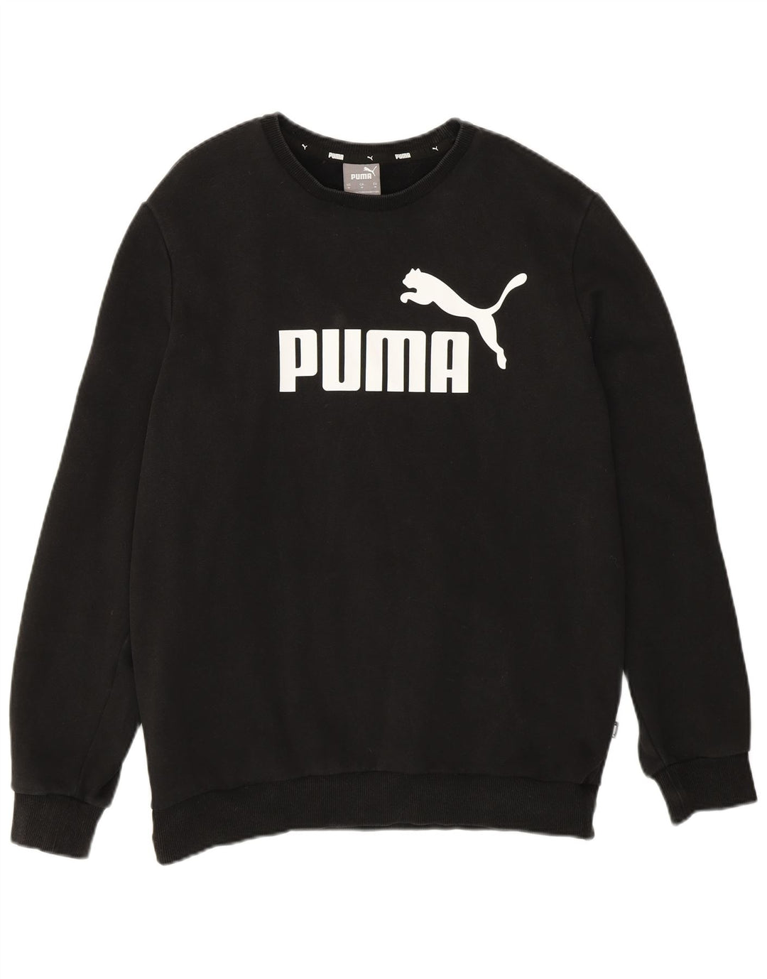 PUMA Mens Graphic Sweatshirt Jumper Medium Black Cotton Vintage Puma and Second-Hand Puma from Messina Hembry 